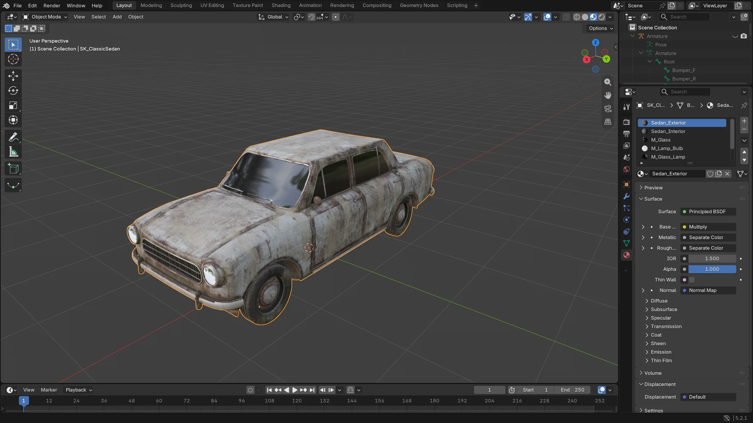 A car model open in Blender