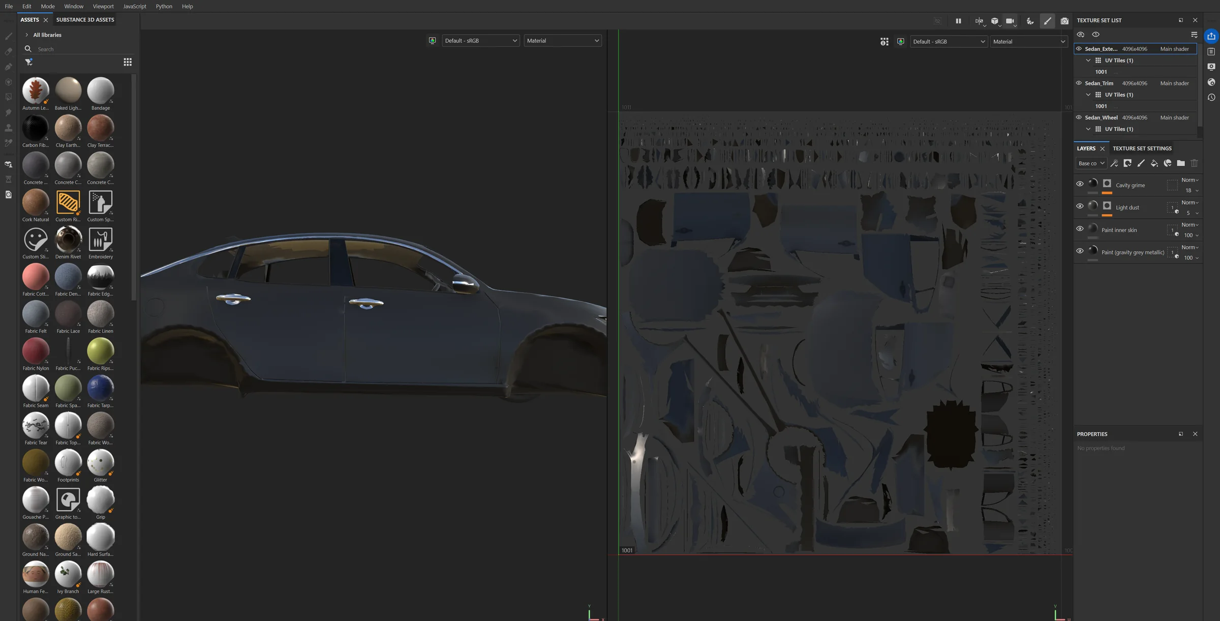 A car being textured in Substance 3D Painter