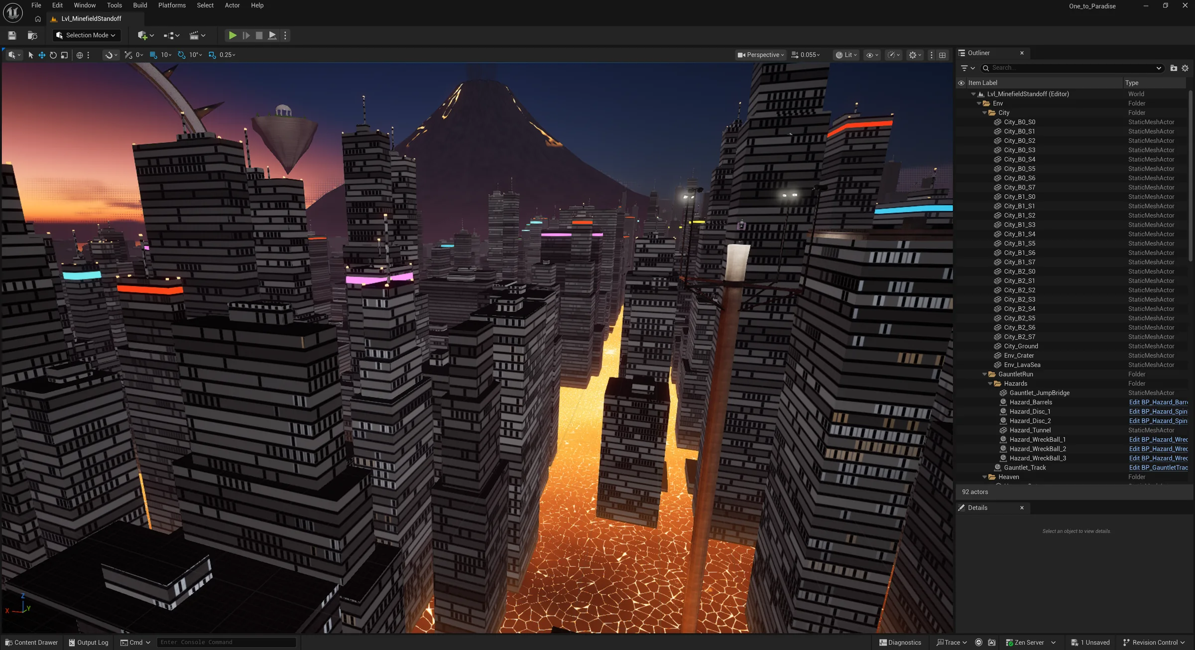 The game level open in Unreal Editor