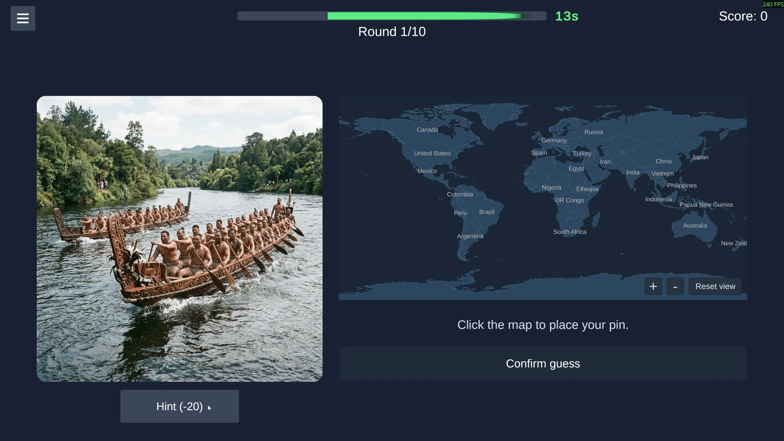 Guess the Origin: Pin the Map mode with a world map