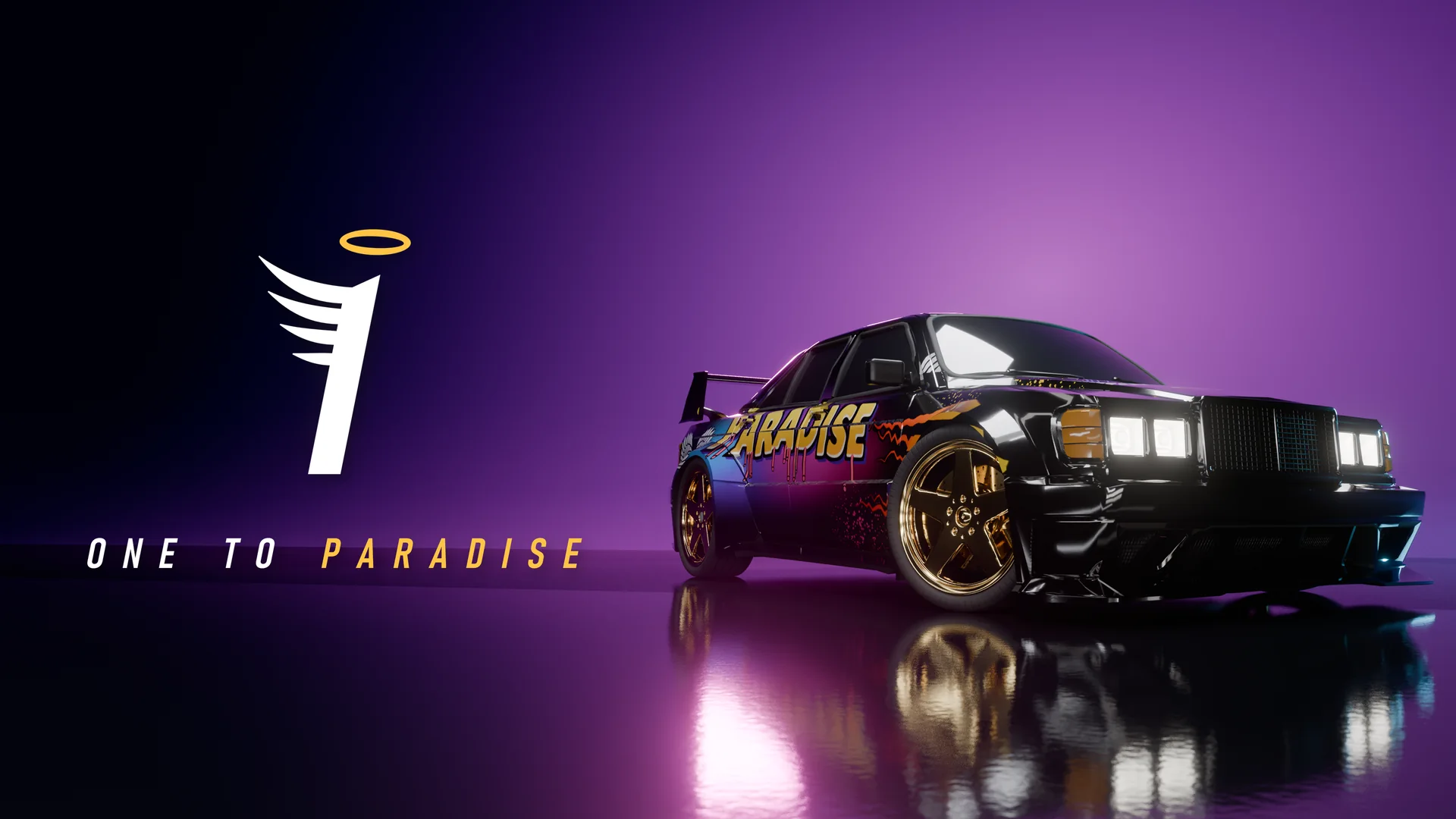 One to Paradise key art: the MC-dex under neon light with the game logo